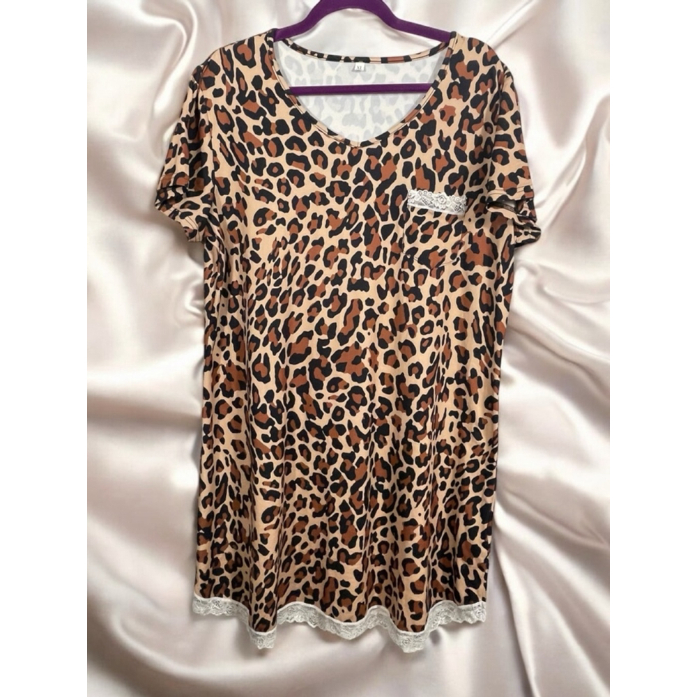 Size XL animal print leopard cheetah short sleeve stretchy nightgown pajamas pjs